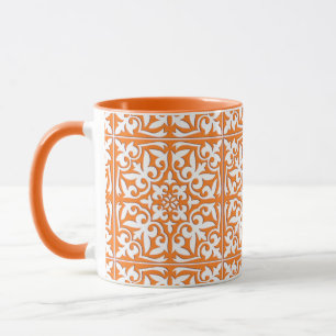 Moroccan tile - coral orange and white mug