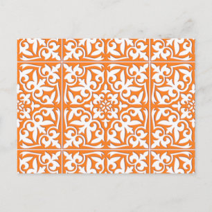 Moroccan tile - coral orange and white postcard