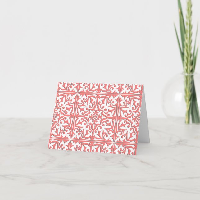 Moroccan tile - coral pink and white card (Front)
