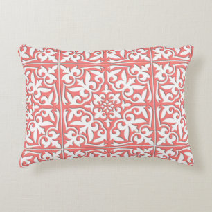 Moroccan tile - coral pink and white decorative pillow
