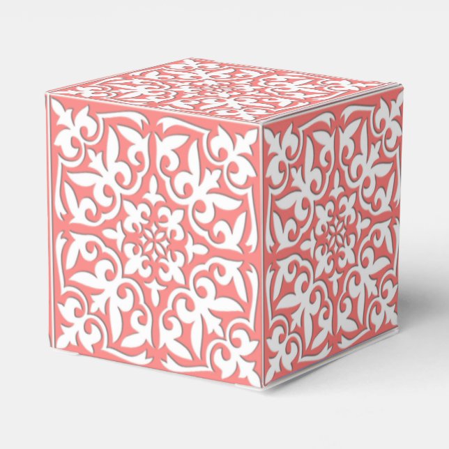 Moroccan tile - coral pink and white favor box (Back Side)