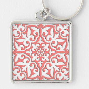 Moroccan tile - coral pink and white keychain