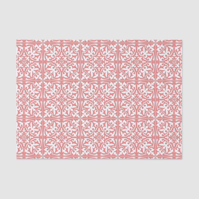 Moroccan tile - coral pink and white tissue paper (Front)