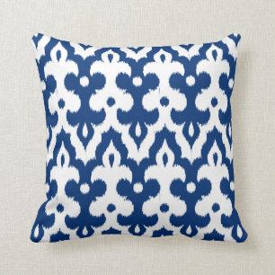 Moroccan Tile Damask Pattern, Cobalt Blue & White Throw Pillow