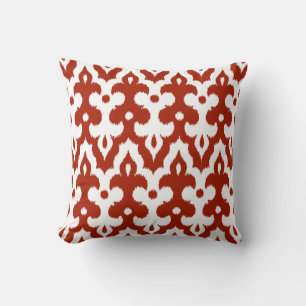Moroccan Tile Damask Pattern, Deep Red and White Throw Pillow