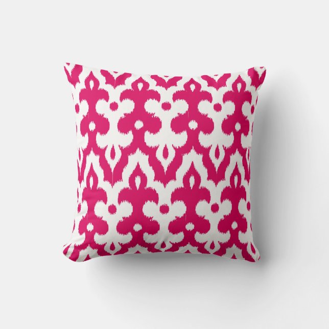 Moroccan Tile Damask Pattern, Fuchsia Pink & White Throw Pillow (Front)