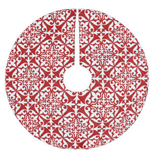 Moroccan tile - dark red and white brushed polyester tree skirt