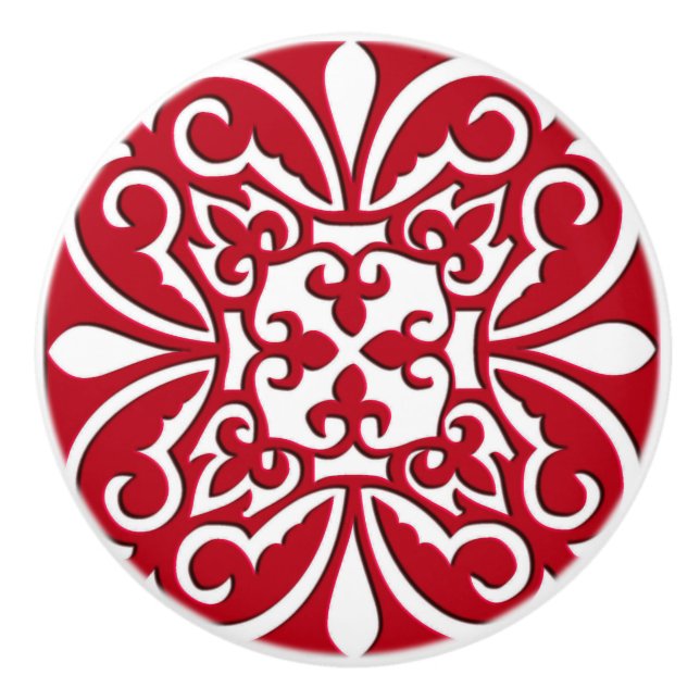 Moroccan tile - dark red and white ceramic knob (Front)