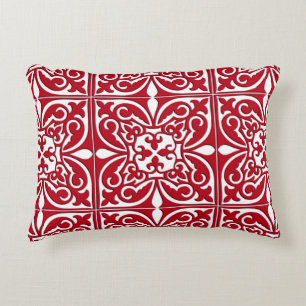 Moroccan tile - dark red and white decorative pillow