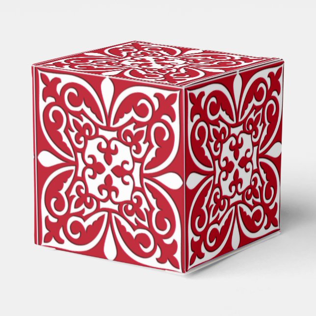 Moroccan tile - dark red and white favor box (Back Side)