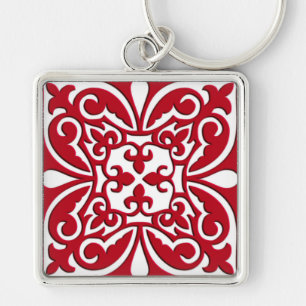 Moroccan tile - dark red and white keychain