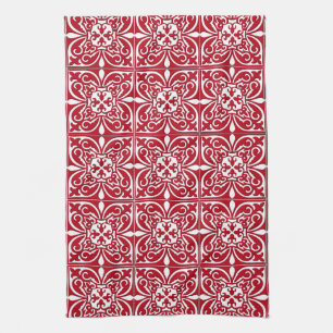 Moroccan tile - dark red and white kitchen towel
