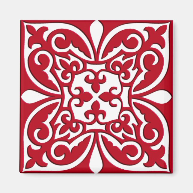 Moroccan tile - dark red and white magnet (Front)