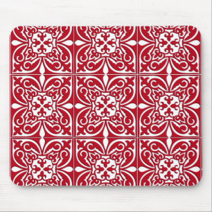 Moroccan tile - dark red and white mouse pad