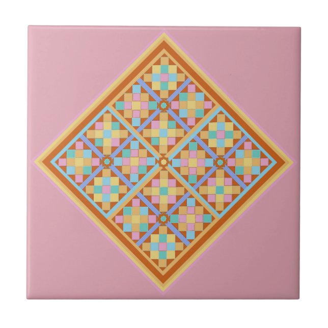 Moroccan tile diamond pattern on pink background (Front)