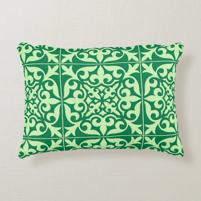 Moroccan tile - emerald and light green accent pillow (Front)