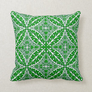Moroccan tile - emerald green and white throw pillow