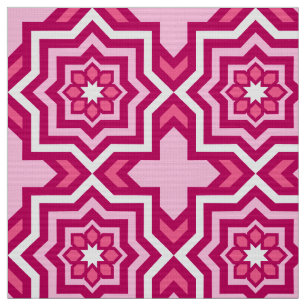 Moroccan Tile, Fuchsia, Pastel Pink and White Fabric