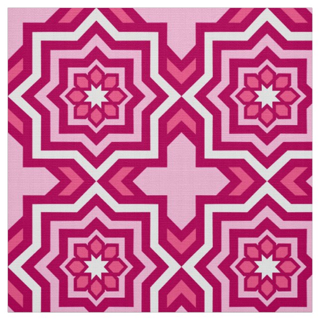 Moroccan Tile, Fuchsia, Pastel Pink and White Fabric (Swatch)