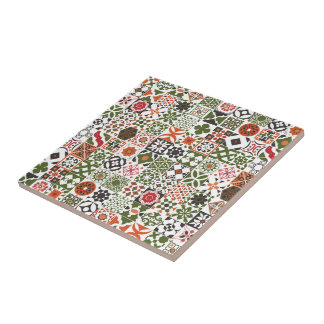 Moroccan tile - green,black,red