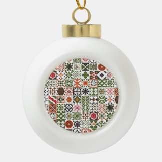 Moroccan tile - green,black,red ceramic ball christmas ornament