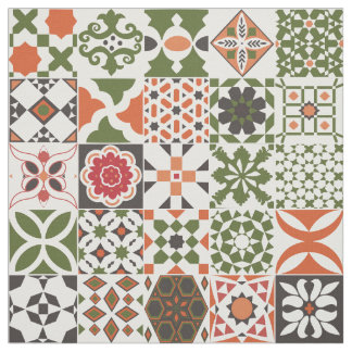 Moroccan tile - green,black,red fabric