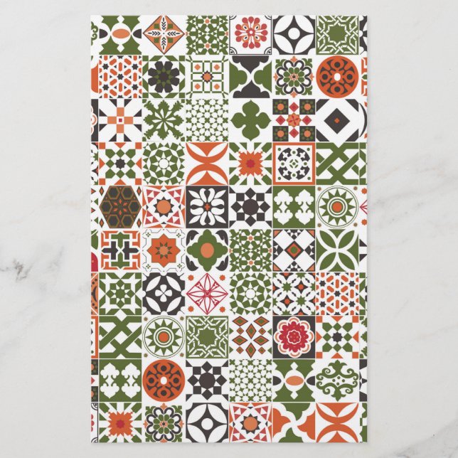 Moroccan tile - green,black,red stationery (Front)