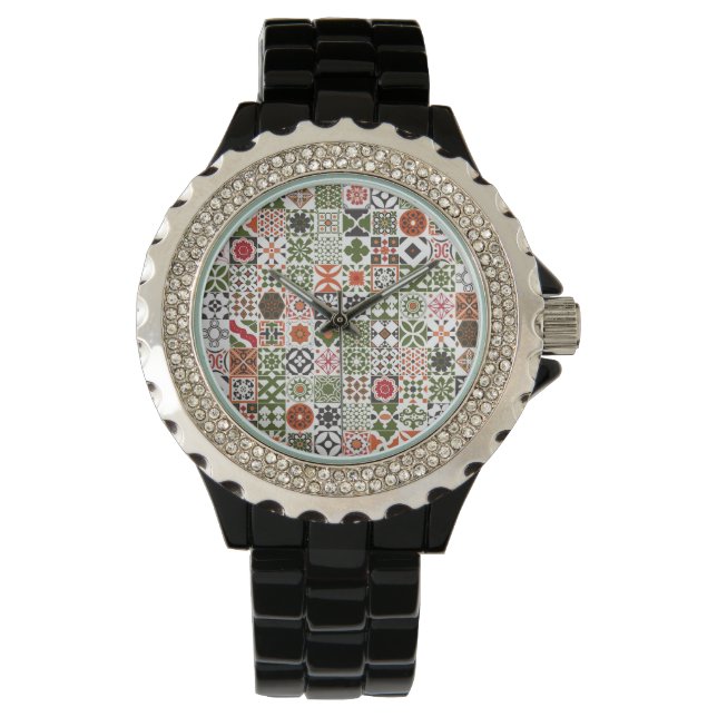 Moroccan tile - green,black,red watch (Front)