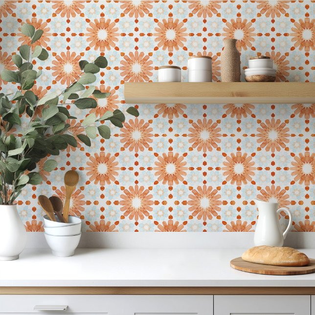 Moroccan tile in blue and orange watercolor (Creator Uploaded)