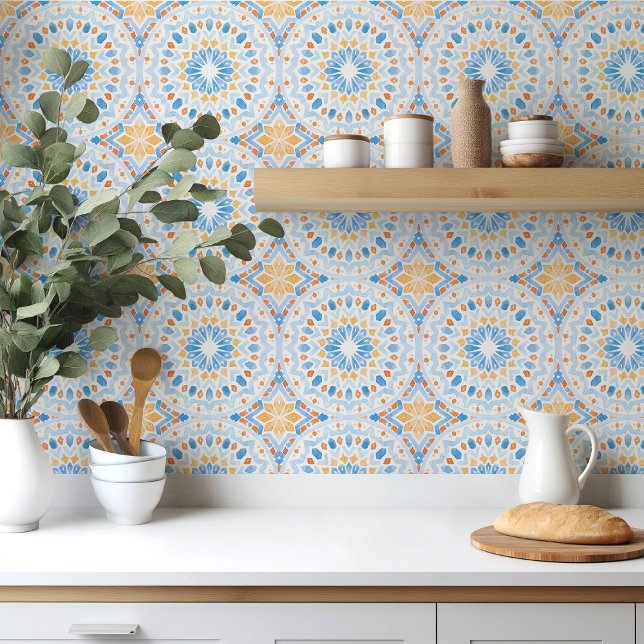 Moroccan tile in blue and orange watercolor (Creator Uploaded)