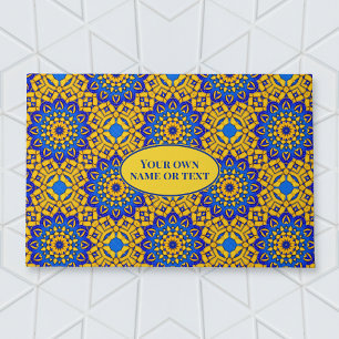 Moroccan Tile in Blue & Yellow with own Text Area Doormat