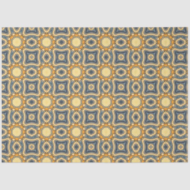 Moroccan tile in blues and yellows decoupage paper (Front)