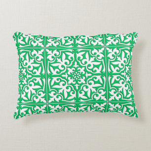 Moroccan tile - jade green and white accent pillow