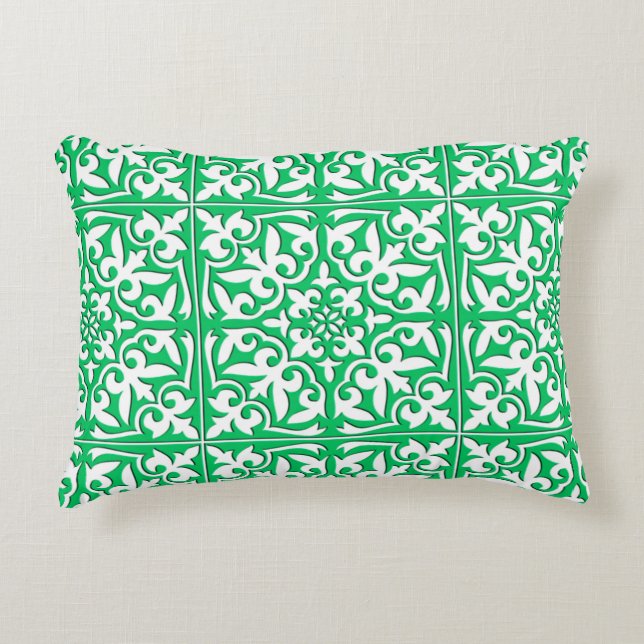 Moroccan tile - jade green and white accent pillow (Front)