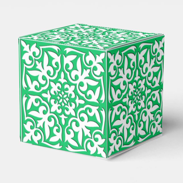 Moroccan tile - jade green and white favor box (Back Side)