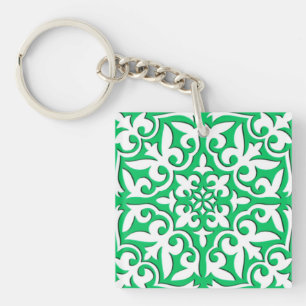 Moroccan tile - jade green and white keychain