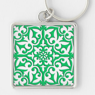 Moroccan tile - jade green and white keychain
