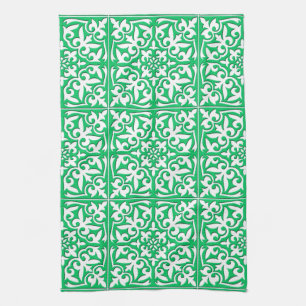 Moroccan tile - jade green and white kitchen towel