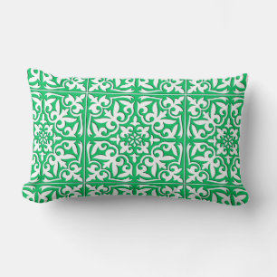 Moroccan tile - jade green and white lumbar pillow