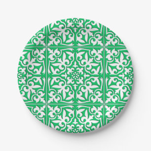 Moroccan tile - jade green and white paper plate