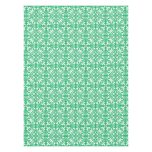 Moroccan tile - jade green and white tablecloth (Front)