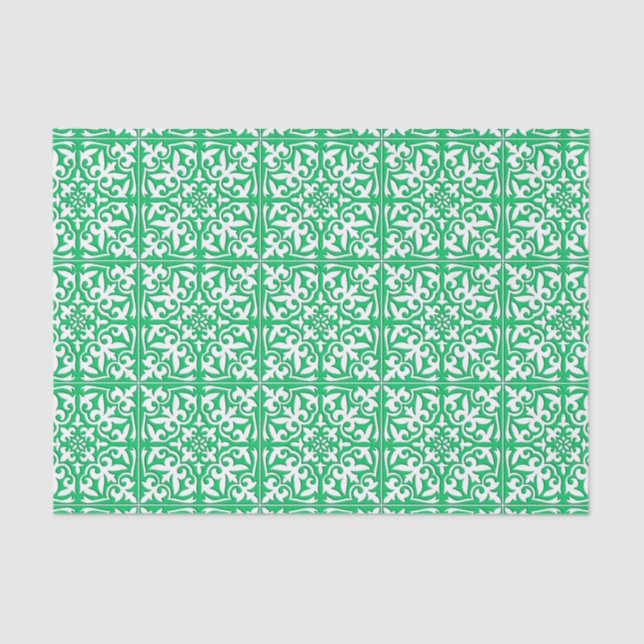 Moroccan tile - jade green and white tissue paper (Front)