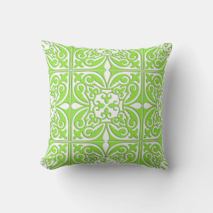Moroccan tile - lime green and white throw pillow