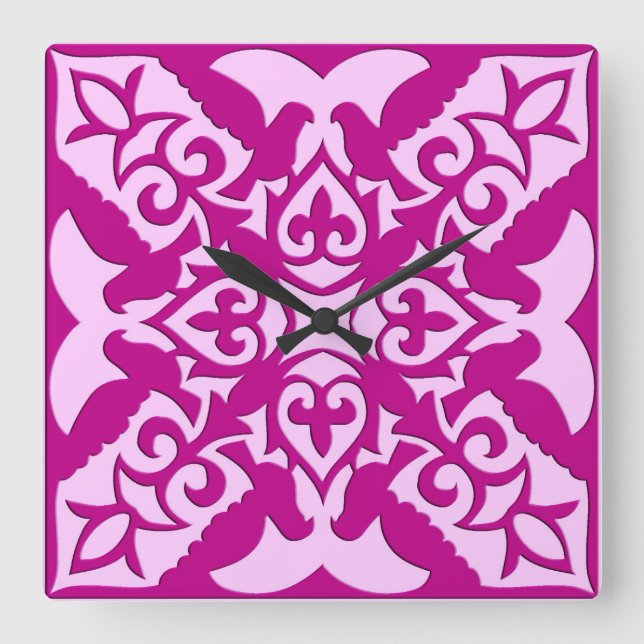 Moroccan tile - magenta and pink square wall clock (Front)