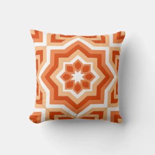 Moroccan Tile, Mandarin Orange and Light Orange Throw Pillow