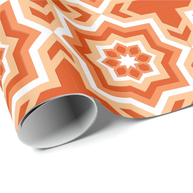 Moroccan Tile, Mandarin Orange and Light Orange Wrapping Paper (Roll Corner)