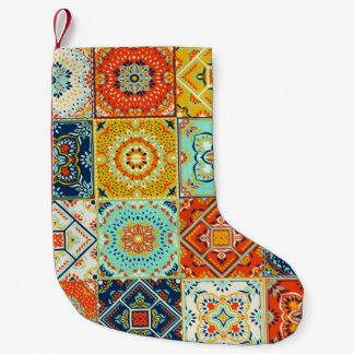 Moroccan tile mosaic illustration pattern small christmas stocking