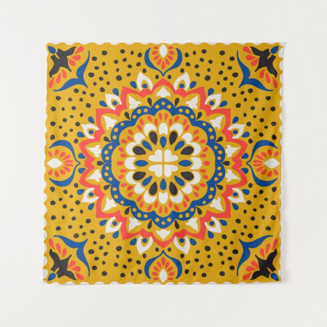 Moroccan tile mosaic illustration pattern tapestry (Front)