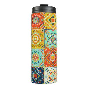 Moroccan tile mosaic illustration pattern thermal tumbler