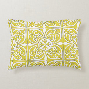 Moroccan tile - mustard yellow and white accent pillow